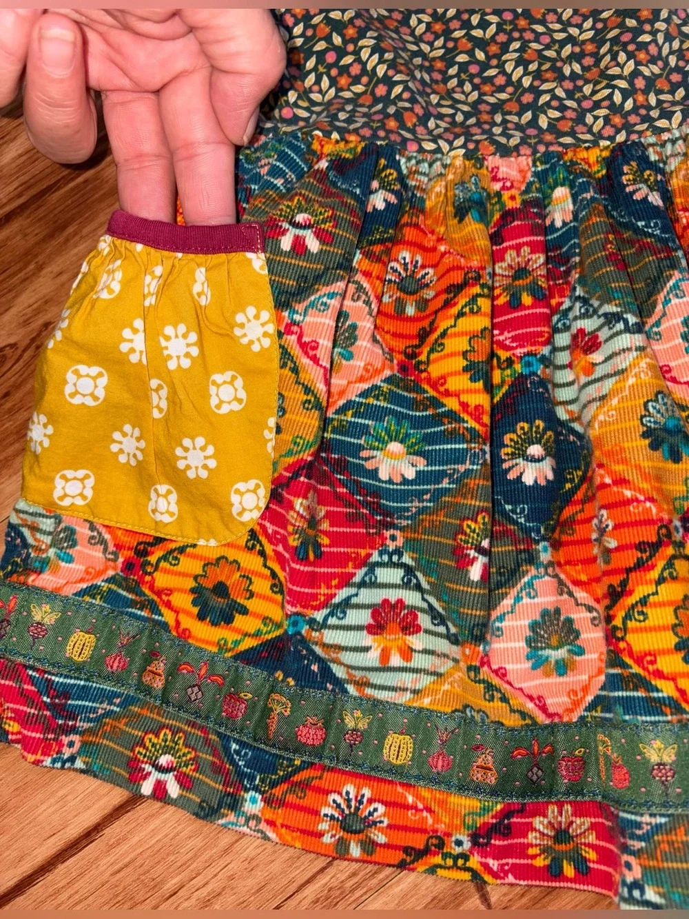 Matilda Jane Boho Floral Patchwork Girls' Dress in Mustard & Maroon size 6 - Picture 3 of 6
